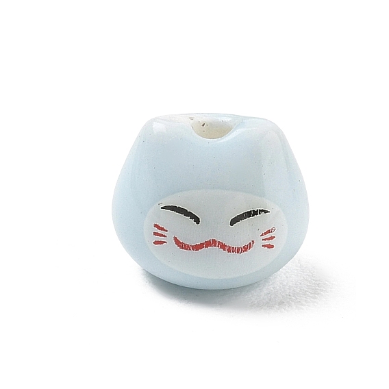 Cuentas de porcelana hechas a mano impresos, forma de gato de la suerte sonriente