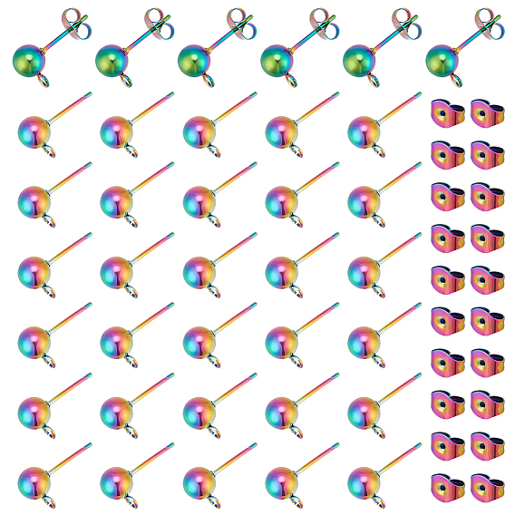 50шт 304 шарообразный штифт из нержавеющей стали для серьги, с горизонтальными петлями и 50 ушными гайками шт.