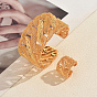 Vintage Alloy Filigree Cuff Bangle & Ring Set, Open Cuff Jewelry with Mesh Design for Women