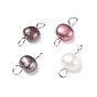 Natural Freshwater Pearl Connector Charms, with 304 Stainless Steel Loops, Nuggets