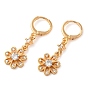 Boucles d'oreilles dormeuses pendantes en laiton doré à placage en crémaillère, avec zircons, fleur