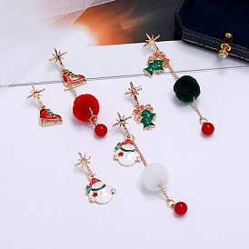 Asymmetric Pom-pom Earrings with Boot Bell for Women's Fashion and Style