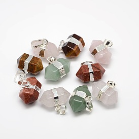 Double Terminated Pointed Gemstone Pendants, with Silver Color Plated Brass Findings