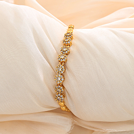 Латунные браслеты-цепочки с микропаве из прозрачных кубических цирконий для женщин, цветок