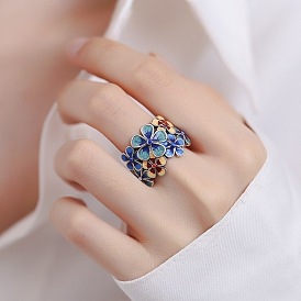 Offene Manschettenringe aus Messing und Emaille für Damen, Blume