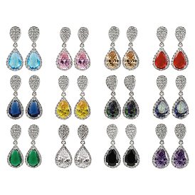 Rack Plating Brass Micro Pave Cubic Zirconia Dangle Stud Earrings, Teardrop