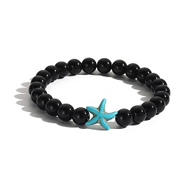 Men's Yoga Jewelry, Gemstone Round Beads Stretch Bracelets, Starfish