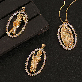 Zircon Inlaid Pendant Geometric Necklace with Box Chain - Gothic Virgin Mary.