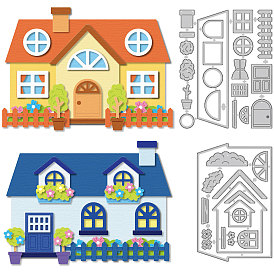 2pcs 2 styles maison matrices de découpe en acier au carbone pochoirs, pour scrapbooking diy, album photo, carte de papier gaufrage décoratif