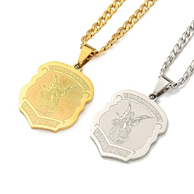 Saint Michael Archangel Pendant Necklaces, 304 Stainless SteeL Curb Chain Necklaces