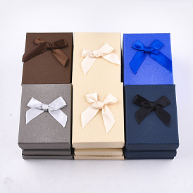 Cardboard Jewelry Set Boxes, with Sponge Inside, Rectangle with Bowknot