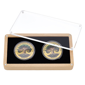 Beech Wood & Acrylic & Velvet Magnetic Coin Storage Box, Rectangle