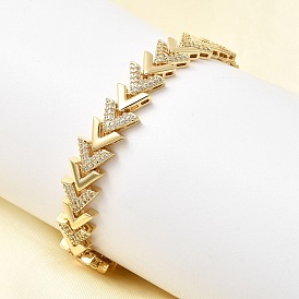 Браслеты-цепочки из латуни с V-образным звеном и микропаве из прозрачных кубических цирконий, без кадмия и без свинца, стойки покрытие, долговечный