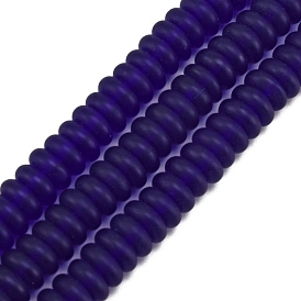 Transparent Glass Beads Strands, Frosted, Flat Round
