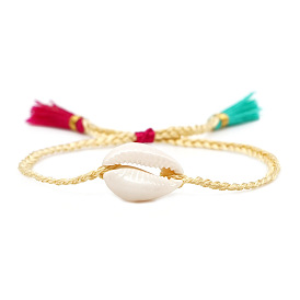 Handmade Multicolor Tassel Shell Bracelet with Dripping Oil for Women