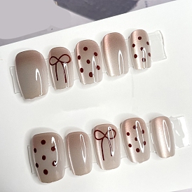 Bowknot Pattern Plastic False Nail Tips, Full Cover Press On False Nails, Nail Art Detachable Manicure, for Practice Manicure Nail Art Decoration Accessories