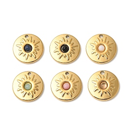 Плоские круглые подвески из натурального смешанного камня, с 304 установками из нержавеющей стали, ионное покрытие (ip)