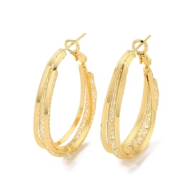 Clear Cubic Zirconia Mesh Round Hoop Earrings, Rack Plating Brass Jewelry for Women, Lead Free & Cadmium Free