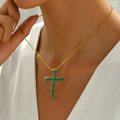 Латунный кубический цирконий крест подвеска кабель цепь ожерелья, золотые
