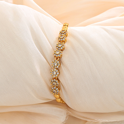 Латунные браслеты-цепочки с микропаве из прозрачных кубических цирконий для женщин, цветок