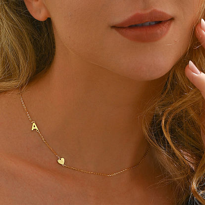 Minimalist 925 Sterling Silver Letter Heart Link Chain Necklaces for Women Vacation Party, Golden