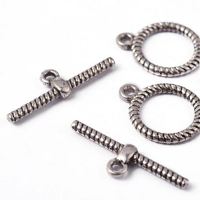 Tibetan Style Alloy Toggle Clasps, Lead Free & Cadmium Free, Textured, Ring