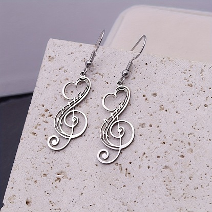 304 pendientes colgantes de acero inoxidable, nota musical con corazón