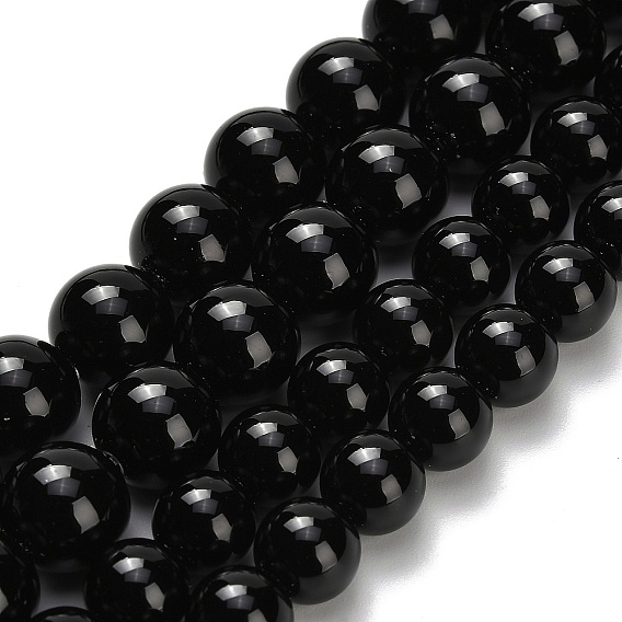 Натуральные бусины из черного оникса (окрашенные и нагретые), круглые