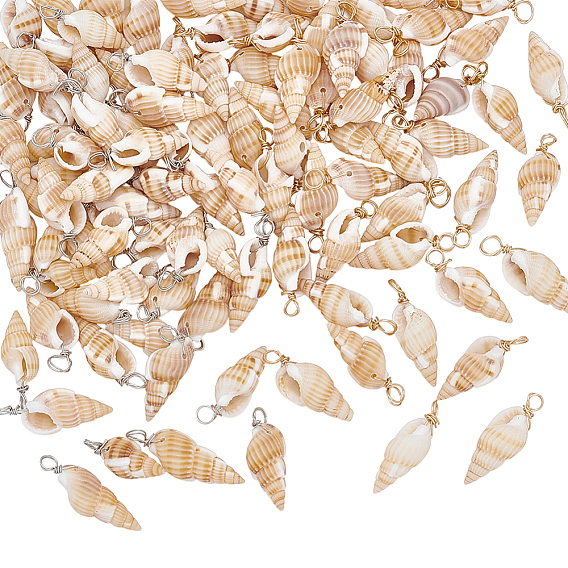 100шт. 2 цвета подвески из натуральных ракушек, Подвески в форме ракушек с петлями из медной проволоки, навахо белый