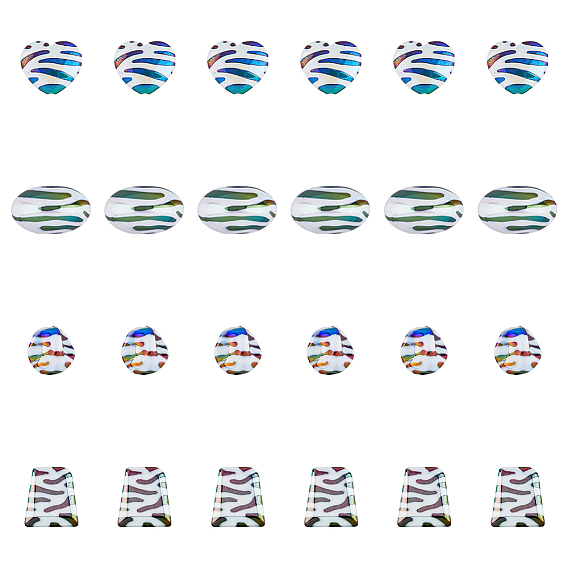 40шт 4 стиль УФ-покрытие непрозрачные акриловые бусины, с покрытием AB цвета, Сердце и самородки, трапеция и рондель