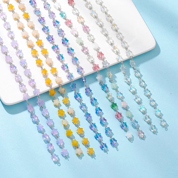 Железные стеклянные цепочки ручной работы со звездообразными звеньями, платина, несварные