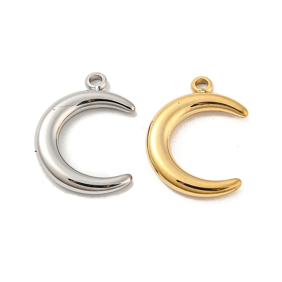 304 Stainless Steel Pendants, Double Horn/Crescent Moon Charm