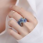 Brass Enamel Cuff Open Rings for Women, Flower