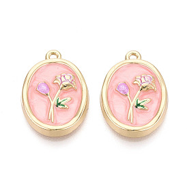 Стойки обшивки сплава эмали подвески, овал с цветочными подвесками, без кадмия, без никеля и без свинца, золотые