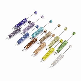 Iron Beadable Pen, Ball-Point Pen, with Polymer Clay Rhinestone, for DIY Personalized Pen with Jewelry Beads