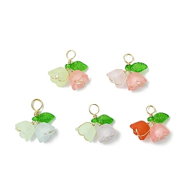 Двухцветные акриловые подвески, цветок, матовые, с имитацией жемчуга из АБС-пластика и медной проволокой