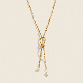 Минималистичные подвески-кисточки из нержавеющей стали с узлом из натурального пресноводного жемчуга в форме капли для женщин., белые