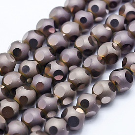 Electroplate Glass Beads Strands, Full Plated, Frosted, Round