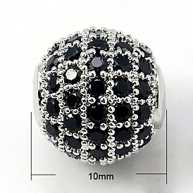 Perles de cubes zircone en laiton , ronde, 10mm, Trou: 1.5mm