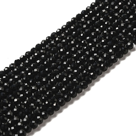 Brins de perles d'onyx noir naturel, teint, facette, ronde, 3mm, Trou: 1mm