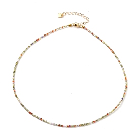 Faceted Round Cubic Zirconia Beaded Necklaces, with Golden Plated 304 Stainless Steel Heart Charms & Lobster Claw Clasps