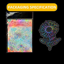 50Pcs PVC Waterproof Stickers, Laser Stickers, Self-adhesive Decals, for Suitcase, Skateboard, Refrigerator, Flower