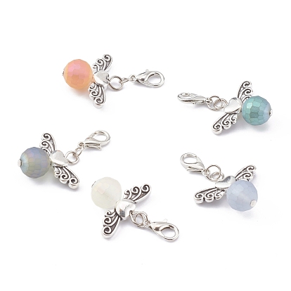 Pendentifs en verre plaquent, avec les accessoires en alliage et fermoirs mousqueton, ange
