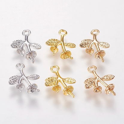 Brass Peg Bails Pendants, For Half Drilled Beads, Leaf