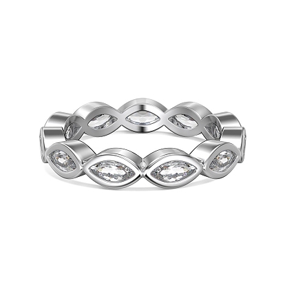 Rhodium Plated 925 Sterling Silver Horse Eye Finger Ring, Clear Cubic Zirconia Ring for Women
