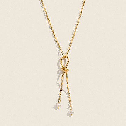 Минималистичные подвески-кисточки из нержавеющей стали с узлом из натурального пресноводного жемчуга в форме капли для женщин., белые