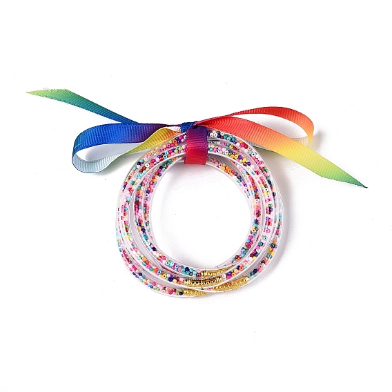 5шт. наборы буддийских браслетов из искусственной кожи и сплава, желейные браслеты, со стеклянным бисером и полиэстеровой лентой