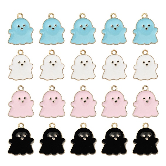 20Pcs 4 Colors Alloy Enamel Pendants, Cadmium Free & Lead Free, Light Gold, Ghost