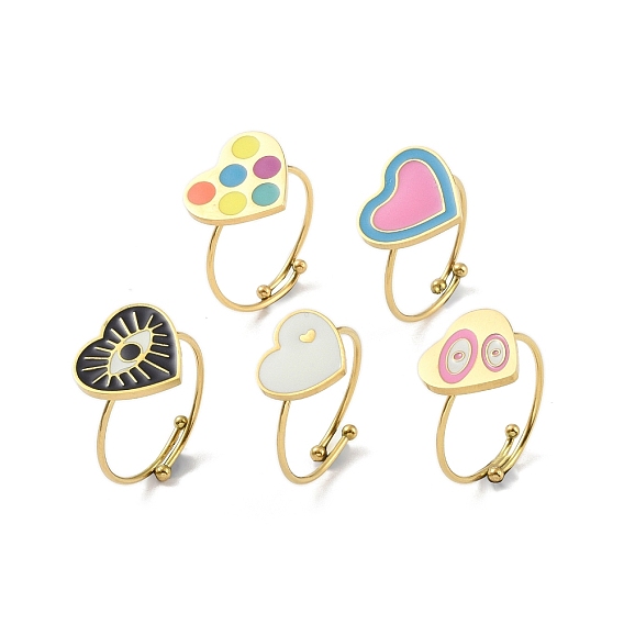 Сердце 304 эмалированное кольцо из нержавеющей стали, без никеля , 316 открытая манжета из хирургической нержавеющей стали для женщин, реальный 18 k позолоченный