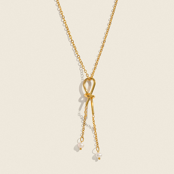 Минималистичные подвески-кисточки из нержавеющей стали с узлом из натурального пресноводного жемчуга в форме капли для женщин., белые